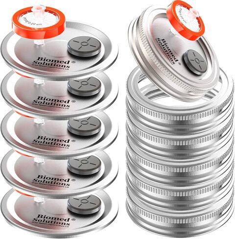 6Pcs Regular Mouth Mushroom Liquid Culture Lid, Grain Spawn Cultivation Mason Jar Lid with 0.2 micron PTFE Syringe Filter & 20mm Self Healing Injection Ports For Mushroom Growing Mycology in Kuwait