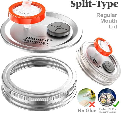 6Pcs Regular Mouth Mushroom Liquid Culture Lid, Grain Spawn Cultivation Mason Jar Lid with 0.2 micron PTFE Syringe Filter & 20mm Self Healing Injection Ports For Mushroom Growing Mycology in Kuwait