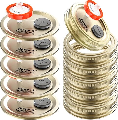 6Pcs Regular Mouth Mushroom Liquid Culture Lid, Grain Spawn Cultivation Mason Jar Lid with 0.2 micron PTFE Syringe Filter & 20mm Self Healing Injection Ports For Mushroom Growing Mycology in Kuwait