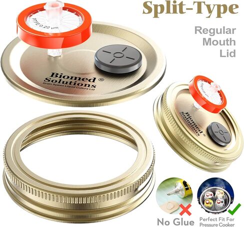 6Pcs Regular Mouth Mushroom Liquid Culture Lid, Grain Spawn Cultivation Mason Jar Lid with 0.2 micron PTFE Syringe Filter & 20mm Self Healing Injection Ports For Mushroom Growing Mycology in Kuwait