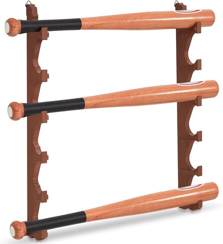 2 Pcs Baseball Bat Wall Mount Display Rack with 6 Holders Horizontal Baseball Bat Holder Wooden Bat Rack with Hidden Holes Screws Anchor for Hockey Stick Memorabilia Collectible Hanger Stand in Saudi Arabia