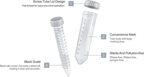 15mL Centrifuge Tubes with 5-Color Screw Caps,Racked[2Recycle Racks*25Tubes],USP VI Grade Polypropylene,Max RCF 12,000xg,Gamma Sterile,PCR Clean,Autoclavable(50PCS, 15mL Racked) in Saudi Arabia