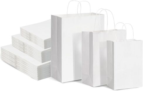 Moretoes 100pcs Brown Paper Bags with Handles Assorted Sizes Mixed Sizes Bulk Kraft Paper Gift Bags Take Out Bags for Business, Merchandise, Shopping, Retail, Favors Grocery in Saudi Arabia