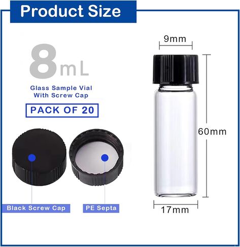10Pcs 20 mL Clear Glass Sample Vials, 5 Dram Borosilicate Glass Vial with Screwcap, PE Liner Sample Containers Lab Vial Liquid Sampling Glass Oil Bottle in Kuwait