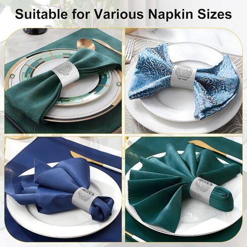 Polymer Material Reusable Napkin Band, Glue-Free Tear-Proof Water Resistant Oil-Proof Napkin Bands Set of 50(Front Gold Color and Back Silver), 6 Adjustable Sizes Napkin Rings in Saudi Arabia