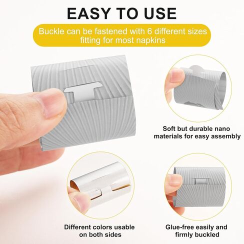 Polymer Material Reusable Napkin Band, Glue-Free Tear-Proof Water Resistant Oil-Proof Napkin Bands Set of 50(Front Gold Color and Back Silver), 6 Adjustable Sizes Napkin Rings in Saudi Arabia
