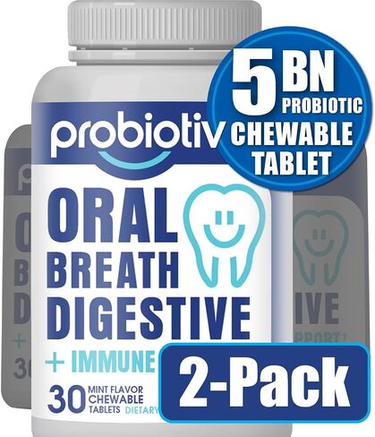 Oral Probiotics for Mouth Bad Breath 5 Billion CFU – Chewable Dental Probiotic for Teeth and Gums & Fresh Breath, Combats Dry Mouth, Halitosis & Supports Gut Health (30 Count (Pack of 1)) in Kuwait
