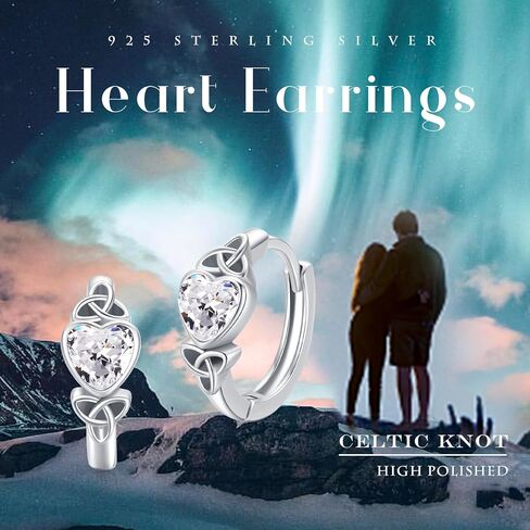 Celtic Knot Earrings Heart Hoops S925 Sterling Silver Irish Earrings Cartilage Hoop Earrings Small Hoop Earrings for Women in Kuwait