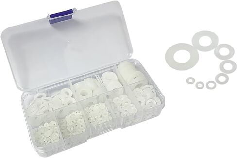 500 Pieces Nylon Flat Washer Assortment Set, Nylon Flat Washers for Screws Bolts,8 Sizes - M2, M2.5, M3, M4, M5, M6, M8, M10 (White) in Saudi Arabia
