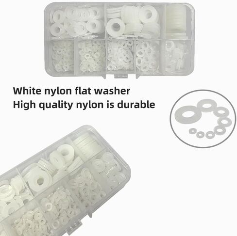 500 Pieces Nylon Flat Washer Assortment Set, Nylon Flat Washers for Screws Bolts,8 Sizes - M2, M2.5, M3, M4, M5, M6, M8, M10 (White) in Saudi Arabia