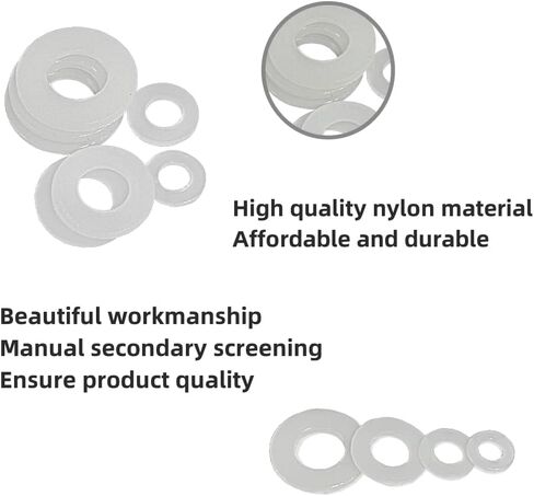 500 Pieces Nylon Flat Washer Assortment Set, Nylon Flat Washers for Screws Bolts,8 Sizes - M2, M2.5, M3, M4, M5, M6, M8, M10 (White) in Saudi Arabia