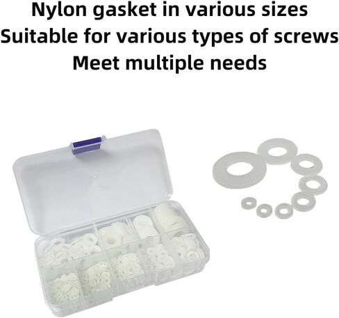 500 Pieces Nylon Flat Washer Assortment Set, Nylon Flat Washers for Screws Bolts,8 Sizes - M2, M2.5, M3, M4, M5, M6, M8, M10 (White) in Saudi Arabia