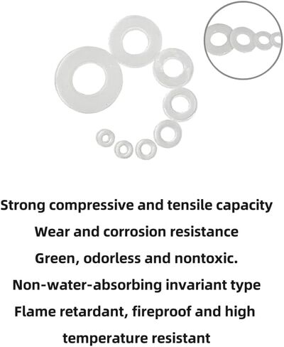 500 Pieces Nylon Flat Washer Assortment Set, Nylon Flat Washers for Screws Bolts,8 Sizes - M2, M2.5, M3, M4, M5, M6, M8, M10 (White) in Saudi Arabia