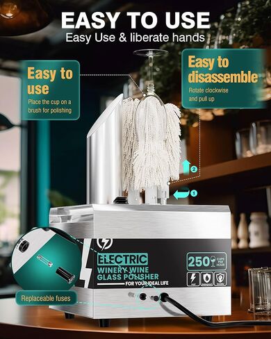 آلة تلميع زجاج النبيذ - 3 فرش 250 كوب / ساعة مجفف أوتوماتيكي كهربائي تجاري مع 304 من الفولاذ المقاوم للصدأ، 100% قطن، طاقة عالية 1150 وات، تجفيف بالهواء 140 درجة فهرنهايت لمطبخ البار والمطعم in Kuwait