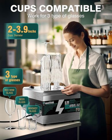 آلة تلميع زجاج النبيذ - 3 فرش 250 كوب / ساعة مجفف أوتوماتيكي كهربائي تجاري مع 304 من الفولاذ المقاوم للصدأ، 100% قطن، طاقة عالية 1150 وات، تجفيف بالهواء 140 درجة فهرنهايت لمطبخ البار والمطعم in Kuwait