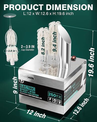 آلة تلميع زجاج النبيذ - 3 فرش 250 كوب / ساعة مجفف أوتوماتيكي كهربائي تجاري مع 304 من الفولاذ المقاوم للصدأ، 100% قطن، طاقة عالية 1150 وات، تجفيف بالهواء 140 درجة فهرنهايت لمطبخ البار والمطعم in Kuwait