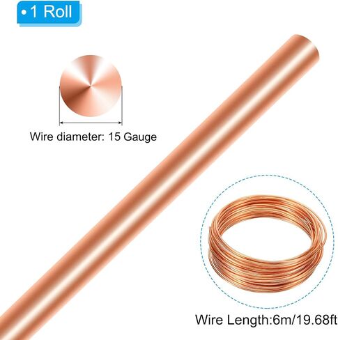 PATIKIL 99.9% Soft Copper Wire, 1Pcs 15Gauge/1.5mm Diameter 6m/19.68ft Spool Pure Copper Craft Wire for Jewelry Making Beading Garden Plants in Saudi Arabia