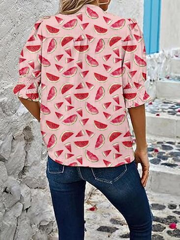 Women's Dressy Smocked Sleeve Deep V Neck Halloween Jack o Lantern Pumpkin Blouses in Kuwait