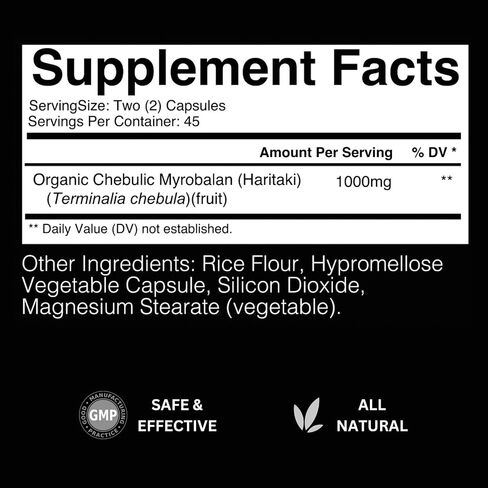 Matrixx Organic Haritaki Capsules - 1000mg Terminalia Chebula Powder – Supports Detoxification & Rejuvenation, Internal Cleansing, Liver detox – 90 Capsules | Vegan Gluten-Free Third Eye Supplement in Saudi Arabia