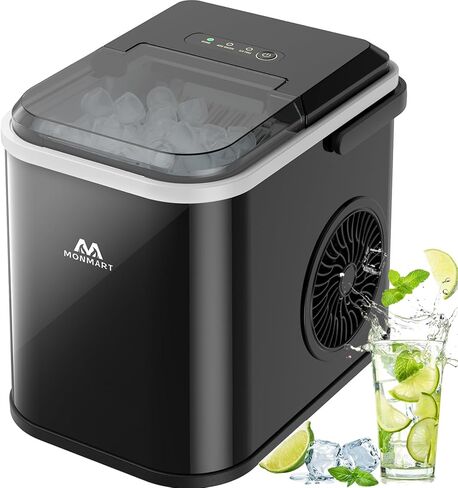 Ice Maker Countertop, LED Display Portable Ice Maker Machine with Handle, 26.5lbs/24Hrs, 8 Cubes in 6-9 Mins, Self-Cleaning Ice Makers with Ice Scoop and Basket for Home, Kitchen, Office, Bar in Saudi Arabia