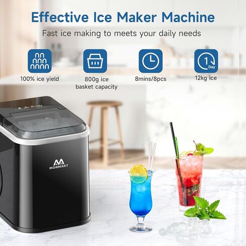 Ice Maker Countertop, LED Display Portable Ice Maker Machine with Handle, 26.5lbs/24Hrs, 8 Cubes in 6-9 Mins, Self-Cleaning Ice Makers with Ice Scoop and Basket for Home, Kitchen, Office, Bar in Saudi Arabia