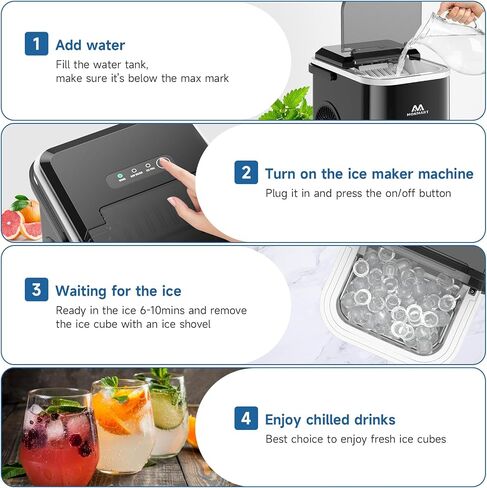 Ice Maker Countertop, LED Display Portable Ice Maker Machine with Handle, 26.5lbs/24Hrs, 8 Cubes in 6-9 Mins, Self-Cleaning Ice Makers with Ice Scoop and Basket for Home, Kitchen, Office, Bar in Saudi Arabia