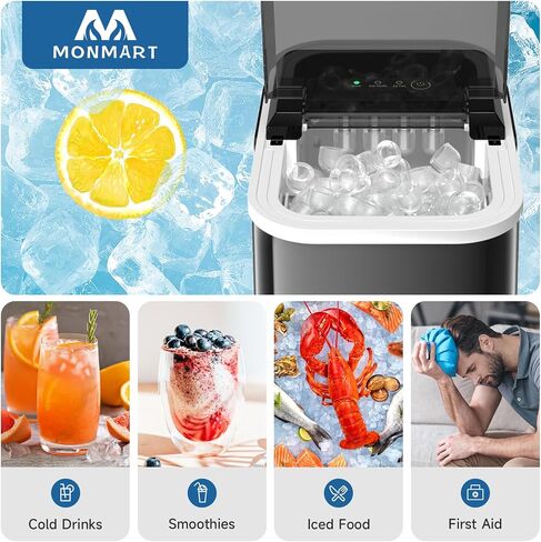Ice Maker Countertop, LED Display Portable Ice Maker Machine with Handle, 26.5lbs/24Hrs, 8 Cubes in 6-9 Mins, Self-Cleaning Ice Makers with Ice Scoop and Basket for Home, Kitchen, Office, Bar in Saudi Arabia