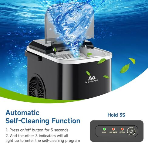 Ice Maker Countertop, LED Display Portable Ice Maker Machine with Handle, 26.5lbs/24Hrs, 8 Cubes in 6-9 Mins, Self-Cleaning Ice Makers with Ice Scoop and Basket for Home, Kitchen, Office, Bar in Saudi Arabia