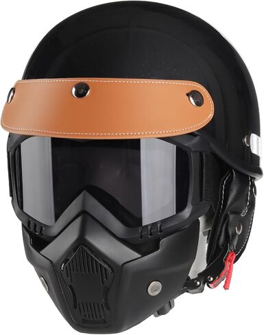 Motorcycle Half Helmet, Adjustable Helmet with Mask for Adults, Black Cruiser Scooter Dirt Bike UTV ATV Helmet in Saudi Arabia