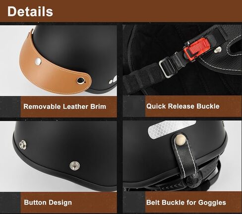 Motorcycle Half Helmet, Adjustable Helmet with Mask for Adults, Black Cruiser Scooter Dirt Bike UTV ATV Helmet in Saudi Arabia