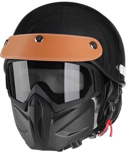 Motorcycle Half Helmet, Adjustable Helmet with Mask for Adults, Black Cruiser Scooter Dirt Bike UTV ATV Helmet in Saudi Arabia