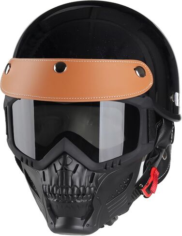 Motorcycle Half Helmet, Adjustable Helmet with Mask for Adults, Black Cruiser Scooter Dirt Bike UTV ATV Helmet in Saudi Arabia