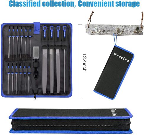 Preciva 18PCS File Set, 18 in1 High Carbon Steel Multipurpose File Set Includes 4PCS Flat/Triangle/Half-Round/Round Large File & 12PCS Needle File & Brush & Portable Bag. in Saudi Arabia