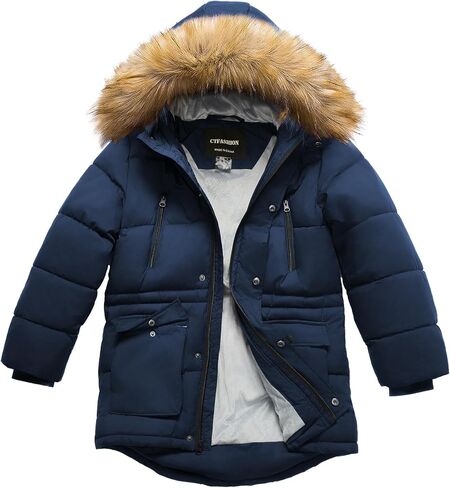 Boy's Winter Coat Waterproof Kids Puffer Jacket Thicken Parka Fleece Lined Bubble Ski Snow Outerwear with Fur Hood in Saudi Arabia