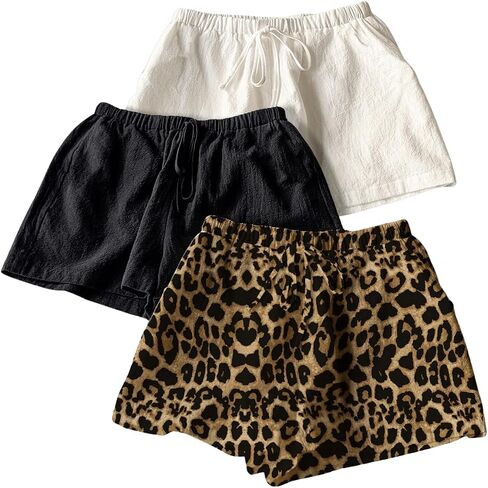 GORGLITTER Women's 3 Pack Striped Shorts Elastic High Waisted Straight Leg Casual Shorts in Saudi Arabia