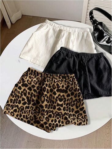 GORGLITTER Women's 3 Pack Striped Shorts Elastic High Waisted Straight Leg Casual Shorts in Saudi Arabia