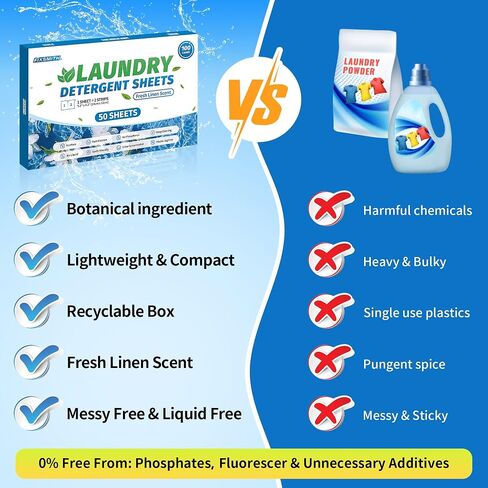 FIXSMITH Laundry Detergent Sheets - 200 Loads (100 Sheets) Fresh Linen Scent - Hypoallergenic,Eco Friendly Laundry Detergent Strips Ultra-Concentrated Travel Detergent Sheets.Plastic-Free,Liquidless in Saudi Arabia