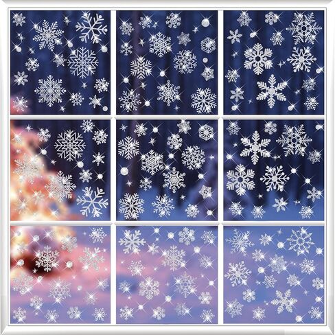 100 PCS Christmas Window Clings - Christmas Window Clings for Glass Windows,Christmas Elf Faces Window Stickers with Snowflake,Double Sided Static Window Clings for Christmas Window Decals(9 Sheets) in Kuwait