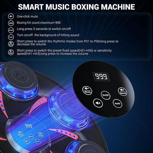 Music Boxing Machine,Wall Mounted Music Boxing Trainer,Smart Bluetooth Workout Punching Equipment for Adults Kids,Perfect for Home,Indoor and Gym,Black in Saudi Arabia