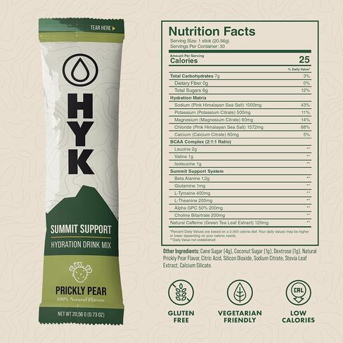 HYK Energy Electrolyte Drink - Hydration Powder Packets for Marathon Runners, Hikers, Endurance Athletes | from Pink Himalayan Salt | Easy Open Single-Serving Stick | Prickly Pear Flavor, 30 Count in Saudi Arabia