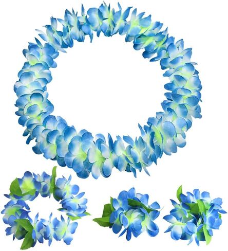 4 Pcs Hawaiian Party Flower Leis Tropical Necklace Headband Bracelets Island Theme Party Necklace Beach Dance Leis for Holiday Decorations Orange in Saudi Arabia
