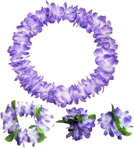 4 Pcs Hawaiian Party Flower Leis Tropical Necklace Headband Bracelets Island Theme Party Necklace Beach Dance Leis for Holiday Decorations Orange in Saudi Arabia