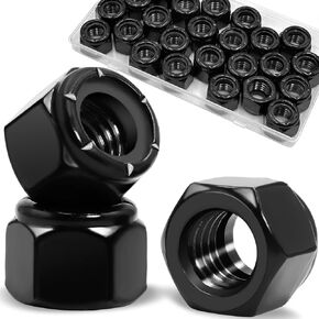 ZQZ 110 Pack Black SAE Nylon Insert Locknuts Assortment Kit, 6#32 8#32 10#24 10#32 1/4"-20 5/16"-18 3/8"-16 1/2"-13 Black Nylock Nuts Set, 304 Stainless Steel Standard Inch Threaded Black Lock Nuts