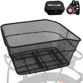 Bike Basket Rear, Rainproof Cover, Bicycle Cargo Rack Storage Basket with Waterproof Cover, Bike Rack Basket for Pet, Black