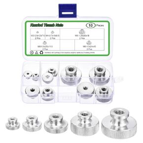uxcell 25Pcs Knurled Thumb Nuts, M3 M4 M5 M6 M8 High Head Female Threaded, 304 Stainless Steel Round Grip Knob Locking Nuts Fasteners Nuts, Silver