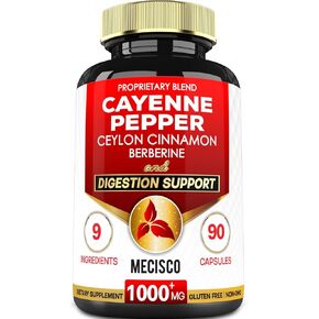 Cayenne Pepper Supplements with Turmeric Curcumin Root, Berberine HCl, Ceylon Cinnamon Bark & More - 90 Capsules - Support Digestion Health, Immune System & Body Balance