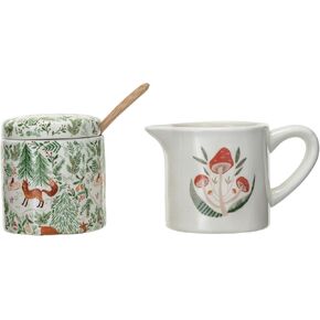 Creative Co-Op Stoneware Creamer and Sugar Pot Set, Multicolor, Set of 3