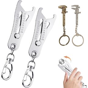 2PCS Portable Precise Thread Size Checker Keychain,Nut and Bolt Size Finder Keychain Thread Size Verification Tool with Two Vernier Calipers -Silver