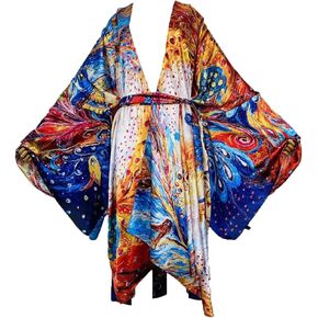 Plus Size Summer Cover up Cardigan Fashion Sexy African Holiday Party Long Sleeve Silk Feeling Robe Kimono Kaftan