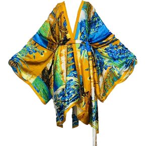 Plus Size Summer Cover up Cardigan Fashion Sexy African Holiday Party Long Sleeve Silk Feeling Robe Kimono Kaftan